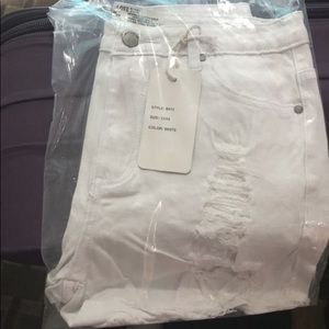 White denim ripped shorts